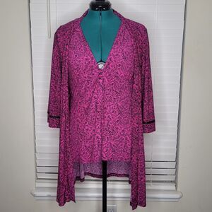 Linea Donatella‎ Floral Purple Short Robe & Top Set Feminine Sexy Comfy Size XL
